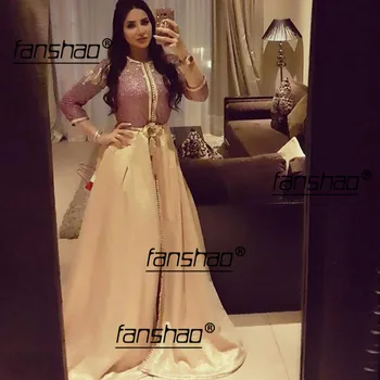 

Simple Moroccan Caftan Evening Dresses Colorblock Flower Sequin Sashes Muslim Dubai Saudi Arabic Evening Gown Prom Dress