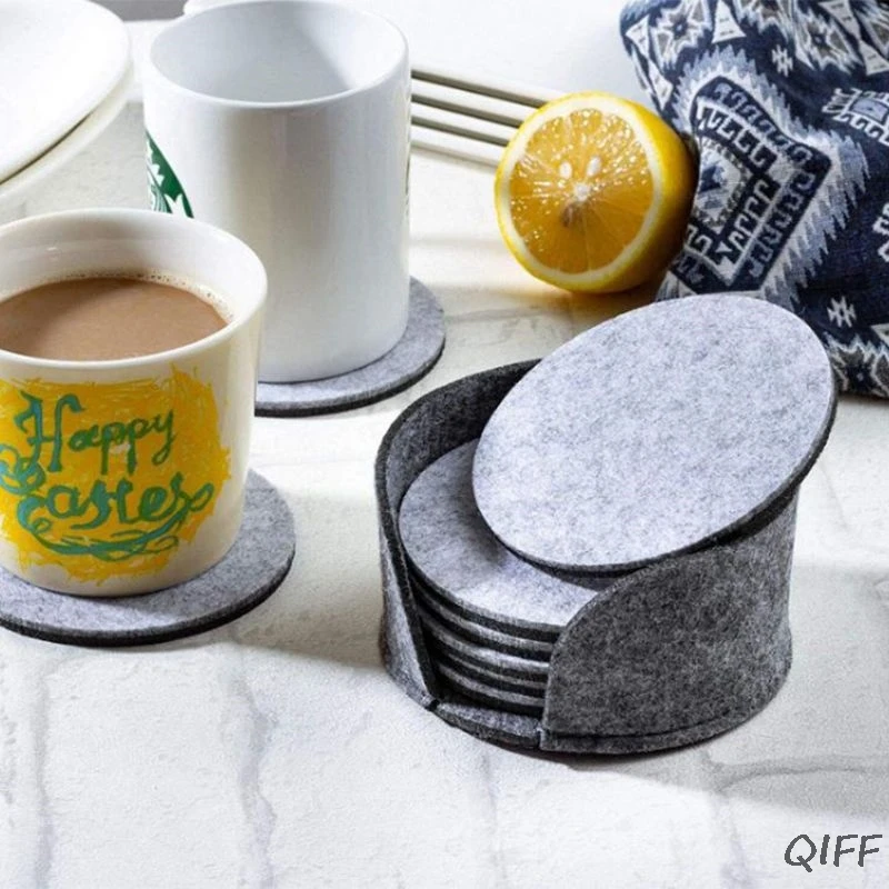 10Pcs Felt Drink Coaster Set with Holder Modern Decorative Coasters