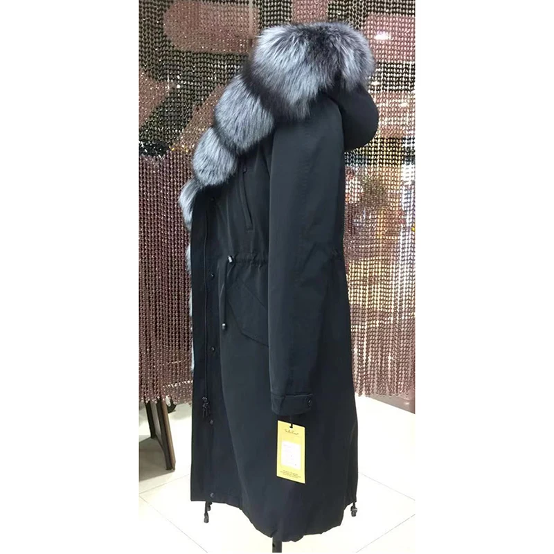 Женские зимние длинные парки, пальто, куртки из лисьего меха енота со съемным мехом кролика с капюшоном 18035 D103
