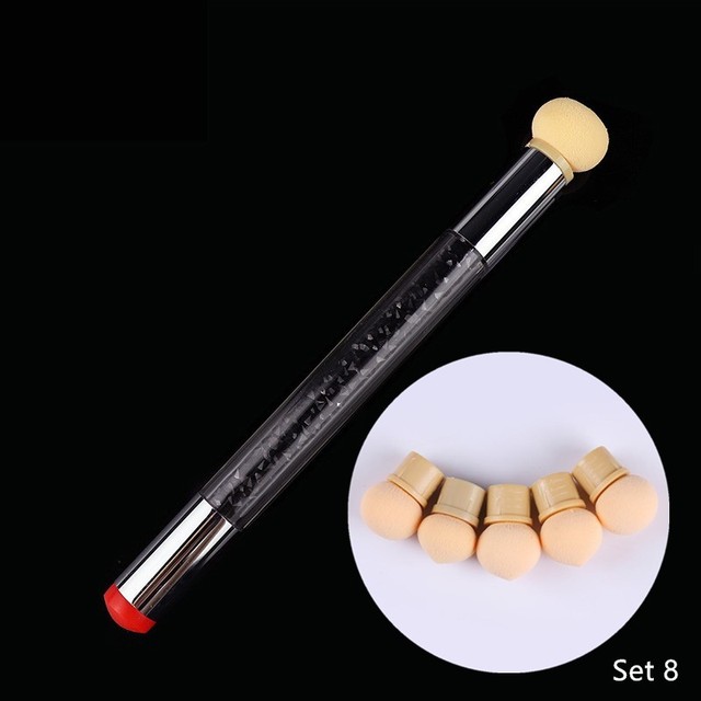 Pc Double-ended Gradient Shading Pen Dotting Brush Sponge Head Rhinestone Handle Nail Art Brush Nail Art Painting Tool