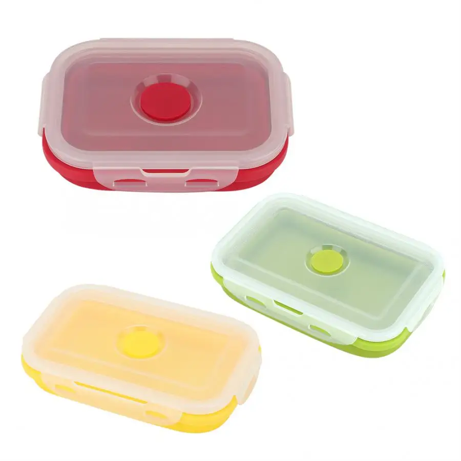 

Silicone Collapsible Lunch Box Food Container Bent Box Microwavable Portable Picnic Camping Rectangle Outdoor Food Storage