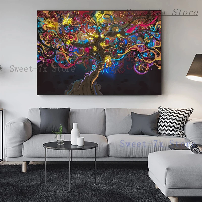 Psychedelische Kleurrijke Led Boom Plant Canvas Schilderij Art Nordic Posters En Prints Muur Foto 'S Voor Woonkamer Decor & Schoonschrift| - AliExpress