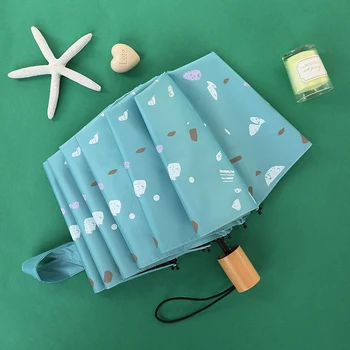 

INS Blue Pure Color Windproof Umbrella Simple Girl Sunny and Rainy Parasol Paraguas