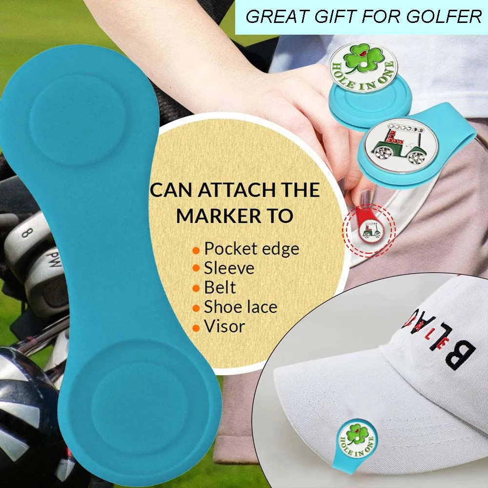 New 2 Silicone with 2 Metal Golf Hat Clip Magnetic Ball Marker Holder Attach to Your Cap Pocket Edge Belt Clothes