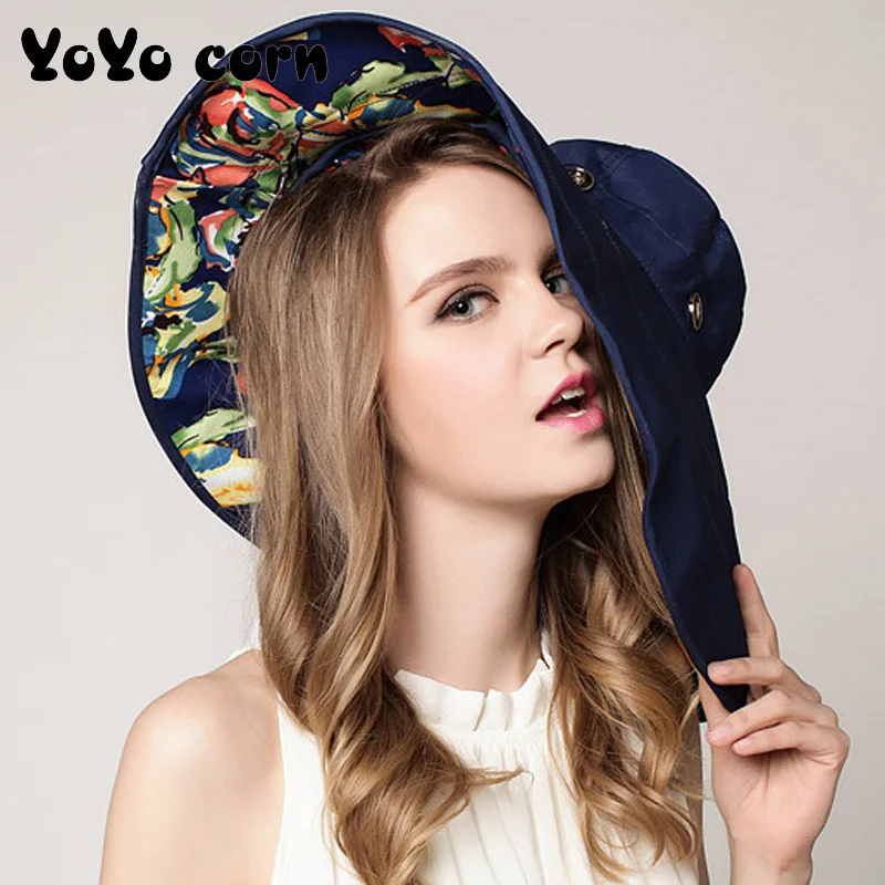 YOYOCORN, Корейская версия, большая пляжная шляпа, шляпа от солнца, Женская Козырек, летняя, УФ, солнцезащитная, складная, уличная, женская, Рыбацкая Кепка