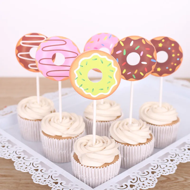 Cakelove, 6 шт./лот, бумажные пончики, топперы на торт для вечеринки, для детей, день рождения, детский душ, свадебные украшения, вечерние принадлежности, Пончик, торт - Цвет: as picture