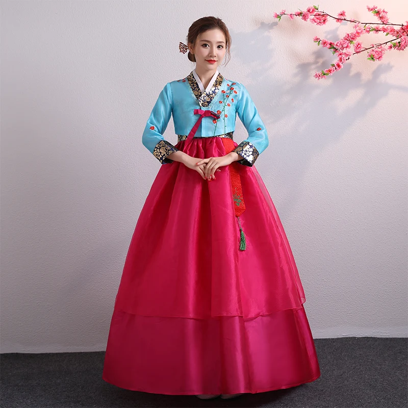 Хлопок шелк полный рукав японское кимоно юката вышивка традиционное корейское Платье женское ханбок костюм ханбок платье - Цвет: color1