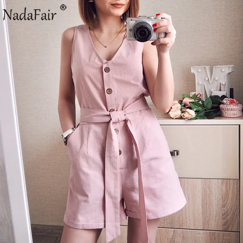 Женский комбинезон Nadafair, розовый, черный, короткий, с открытым плечом и поясом, на лето, 2020|Комбинезоны c шортами| | АлиЭкспресс