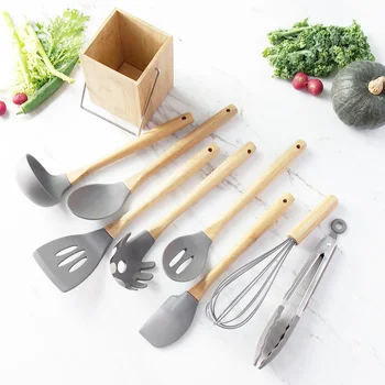 

Kitchen Cookware Tools Set Premium Cooking Tool Set with Wood Handle Non-stick Kitchen Utensils Set Silicone Spatula Shovel