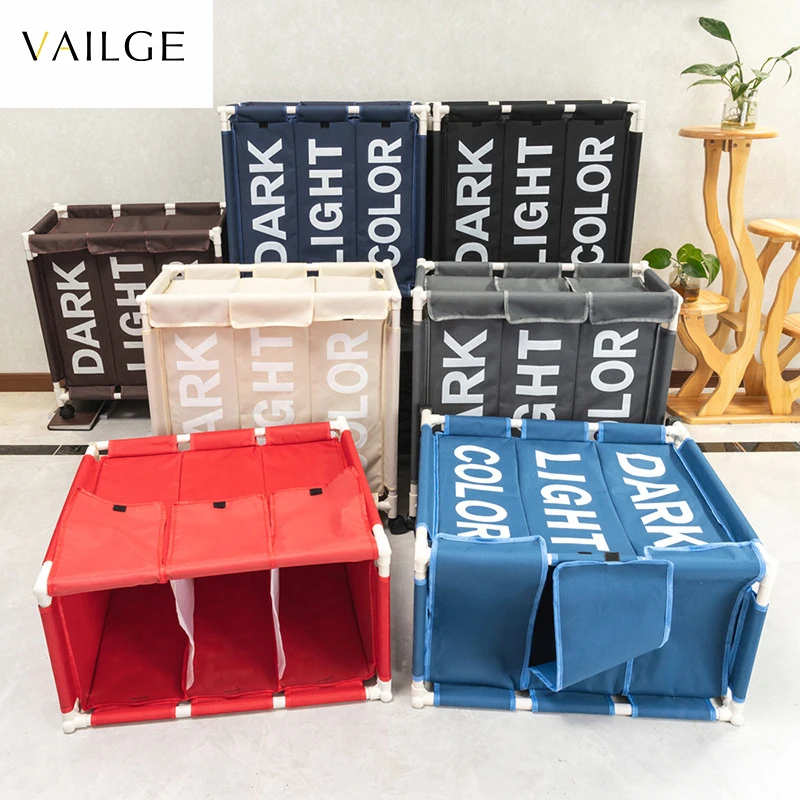 

Large Laundry Basket Organizer Waterproof 3 Grid Rolling Laundry Hamper Bin Laundry Bags For Dirty Clothes Storage Box