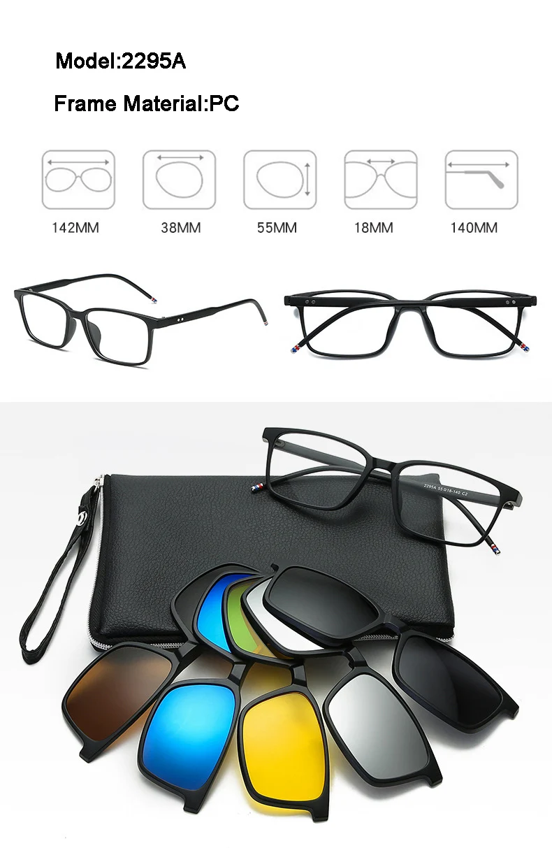 Поляризованные солнцезащитные очки с 5 клипсами, магнитная адсорбентовая оправа для очков для мужчин и женщин, оптическая оправа для очков, очки для близорукости - Цвет оправы: 2295
