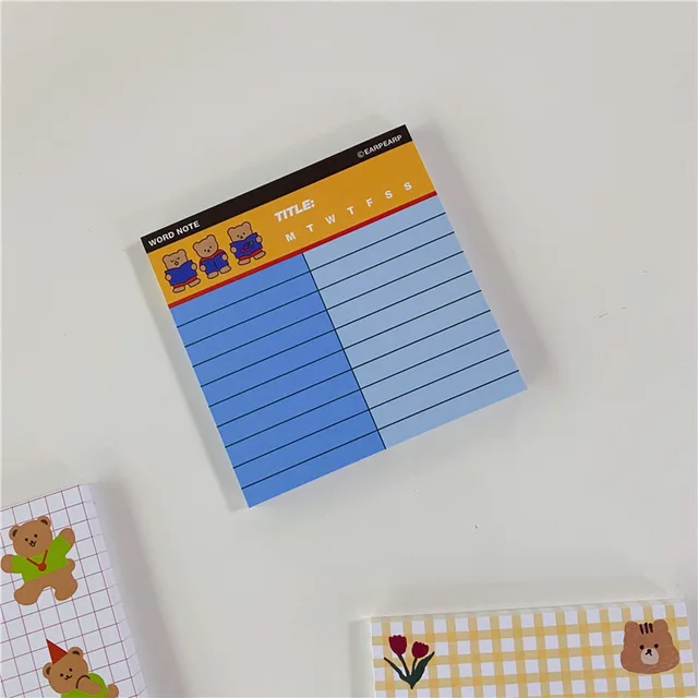 50 Sheets Cute Ins Bear Sticky Notes Loose Leaf Decoration Memo Pad Planner To Do List School Office Paper Notepad Stationery 1Pc 50 sheets B