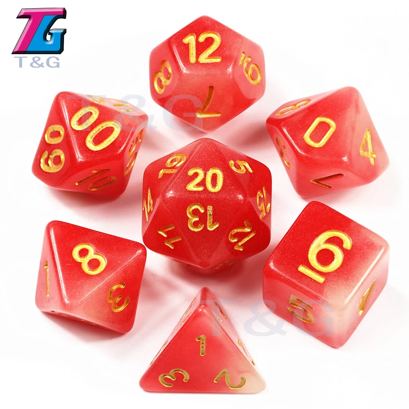 Red Mix-Цвет 7 шт./компл. T& G светятся в темноте игра в кости, фиолетовый цвет смолы кости D4 D6 D8 D10 D10% D12 D20 с мешком для ролевой игры DND Настольная игра - Цвет: Red