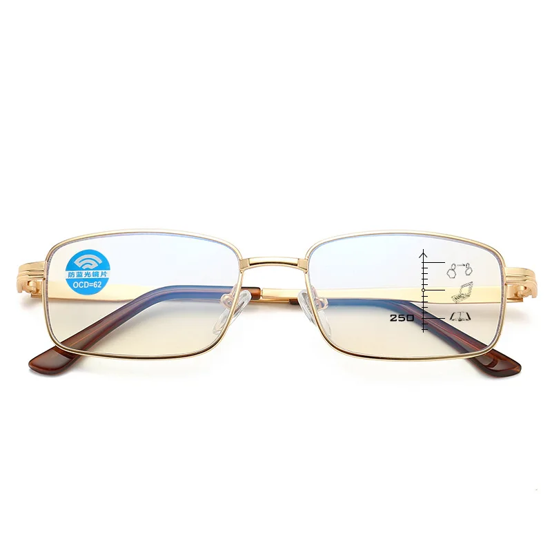 New fashion metal glasses classic business reading glasses multi-function progressive multi-focus anti-blue reading glasses