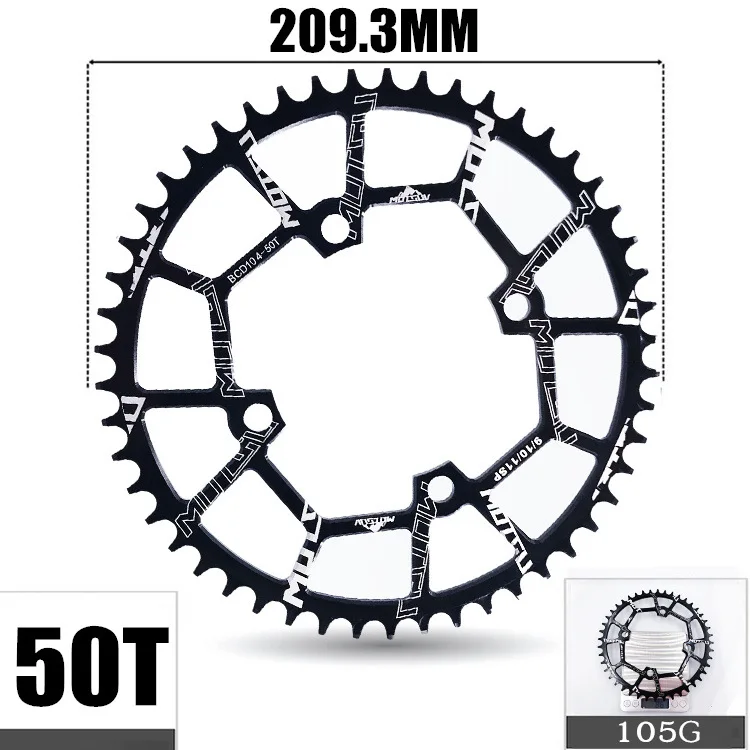 MOTSUV 104BCD 44T 46T 48T 50T 52T MTB дорожный велосипед узкая широкая Звездочка кривошипная передняя часть колеса свободного хода - Цвет: 50T Black