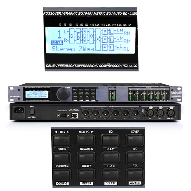 Processador para sistema de áudio 110v, EQs, Crossover, Delay e outros, DBX