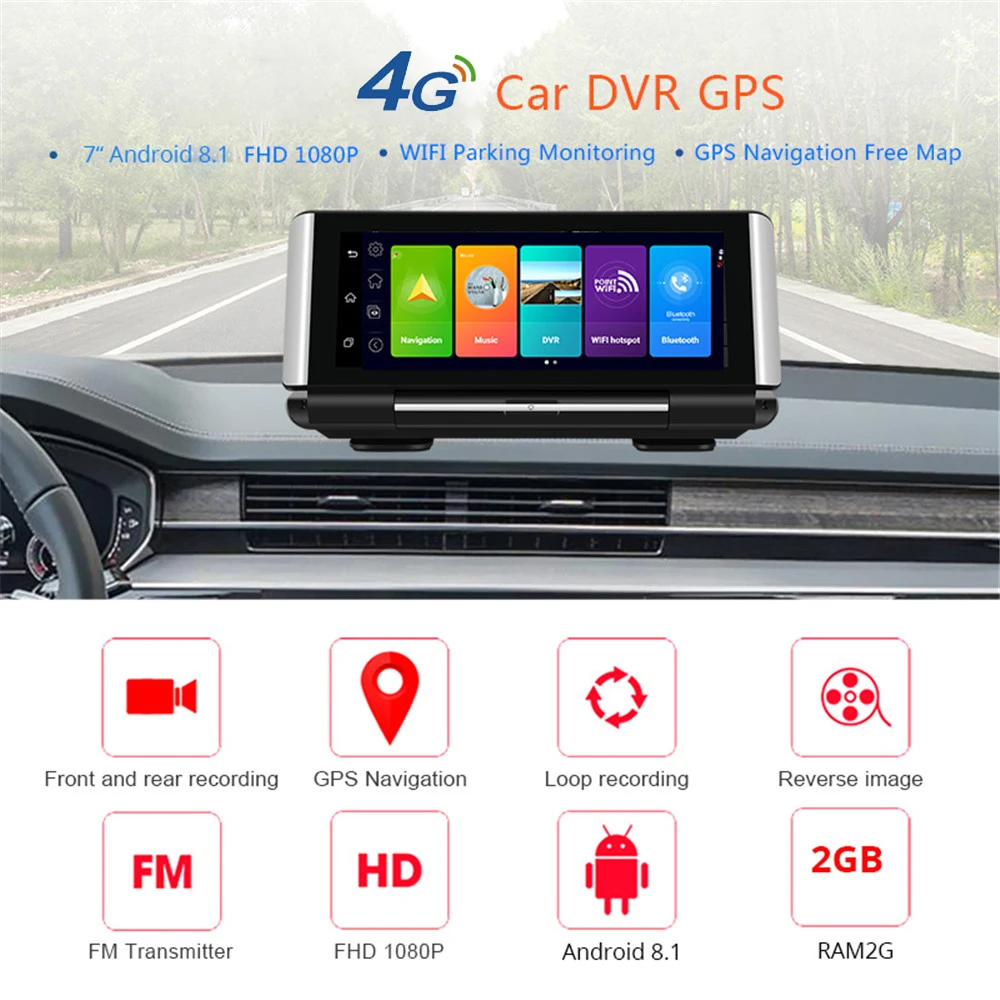 7 дюймов 4G Android 8 1 Автомобильный видеорегистратор GPS 2G RAM FHD 1080P видео рекордер