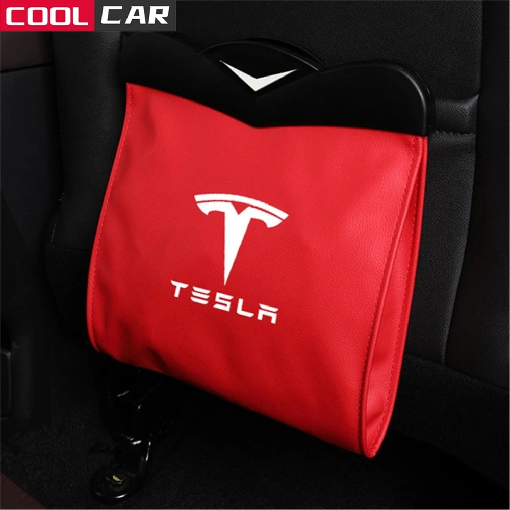 PU Leather 1X Seat Back Trash Bag Storage Box For Tesla Model 3 Model S Model X Seat Back Organizer Bag Car Accessories
