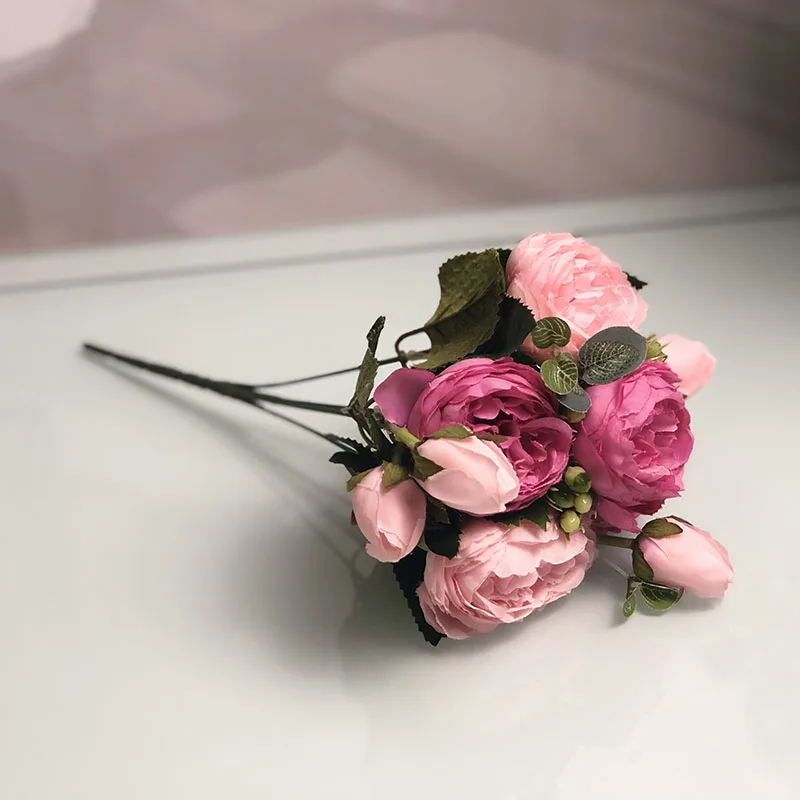 Rose A 30 см шелковые пионы розовые Искусственные цветы букет 5 больших головок и 4 бутона дешевые искусственные цветы для дома Свадебные украшения для дома - Цвет: Rose A