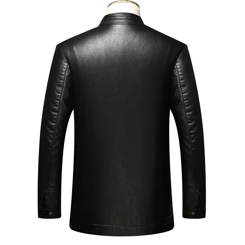 

Haining Leather Coat Men's Middle-aged Fashion Stand Collar Coat plus Velvet Lining Cloth Artificial Leather Jacket Men Locomoti
