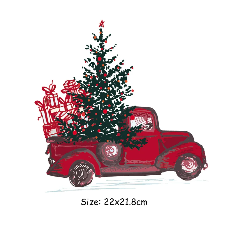 Рождественские елки, тканевые нашивки, Мультяшные машинки, наклейки для одежды, аксессуары для самостоятельной сборки, модные термопереводные железные нашивки, моющиеся - Цвет: 22x21.8cm