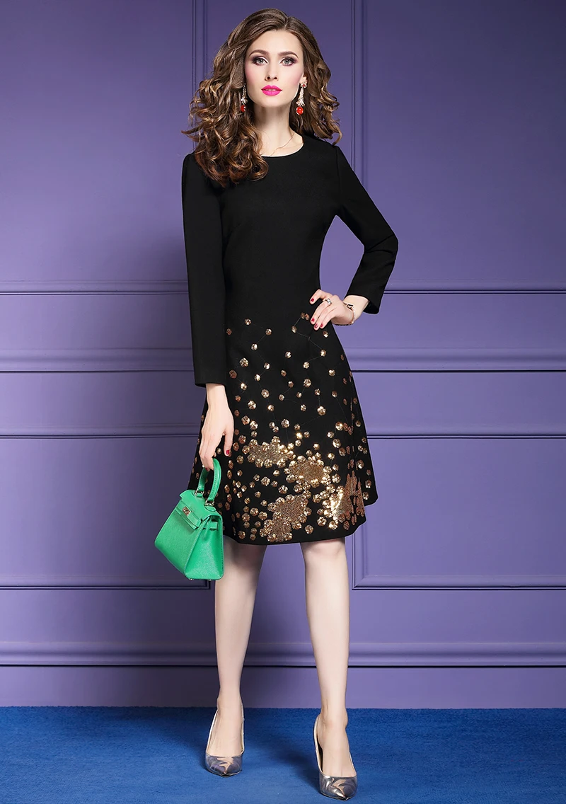 TESSCARA, женское осенне-зимнее роскошное офисное платье с блестками, высококачественное женское платье, дизайнерское, черное, элегантное, вечерние, Vestidos