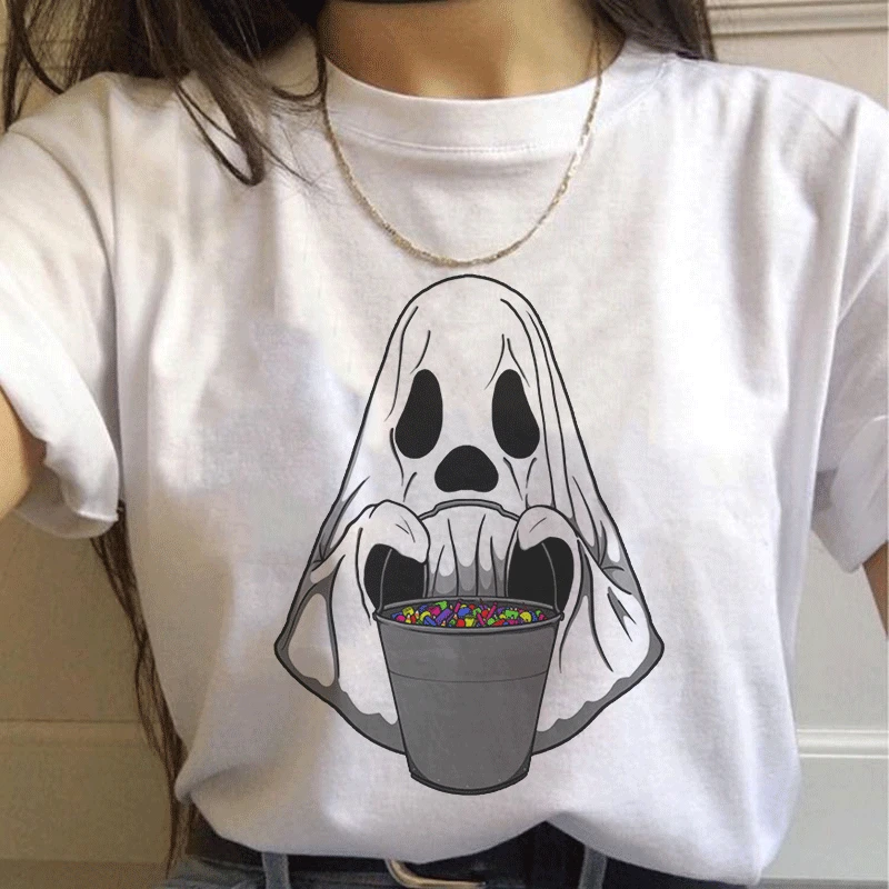 

Summer Vintage Women T Shirt Halloween Funny Vogue T-Shirt ONeck Cartoon Print Casual Short Sleeve Harajuku TShirt Women Tops