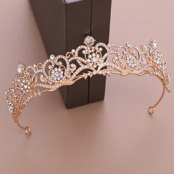 

Trendy Queen Crown Wedding Tiaras Crystal Rhinestone Gold Head Ornaments and Crowns For Brides Wedding Hair Jewelry Accessories