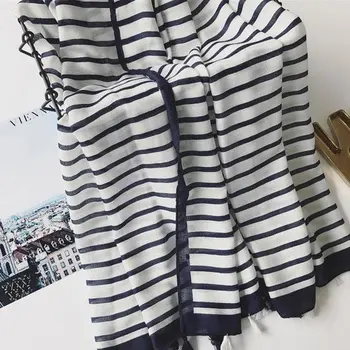 

2020 striped scarf women autumn spring Japanese style fresh long blue striped scarves cape shawl Sjaal Muslim Hijab Snood