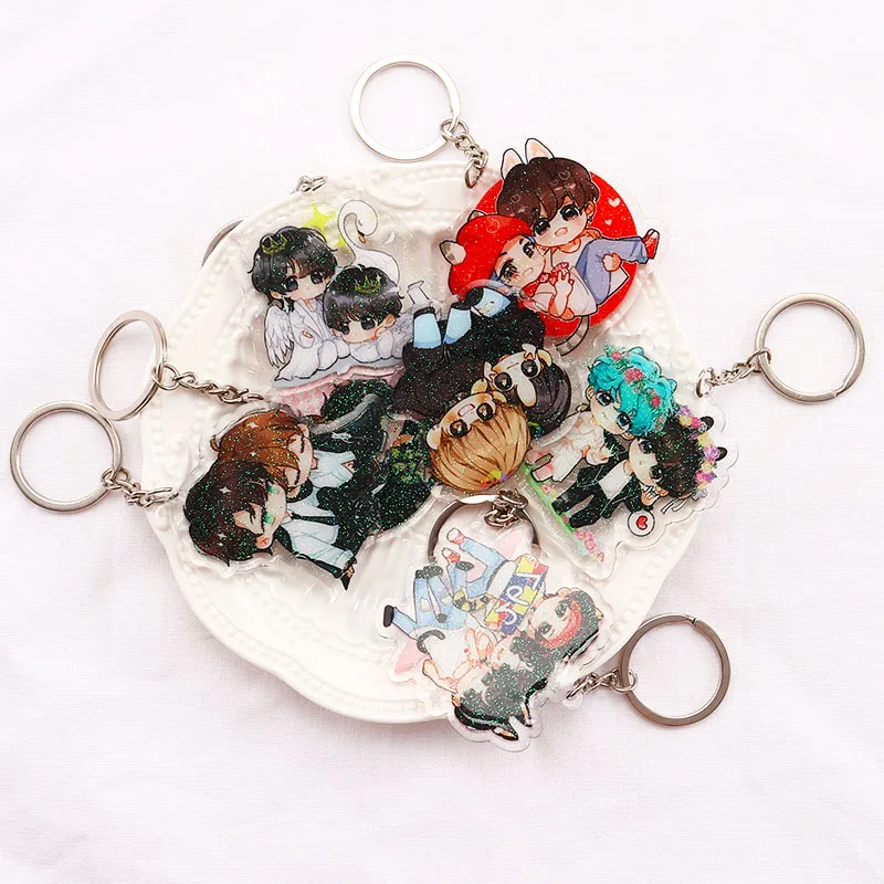 

1 Pcs Kpop keychain Bangtan Boys Keychains Cute Vkook Vmin Jimkook Key Chain Double Sided Keyring Pendant Accessories for Fans