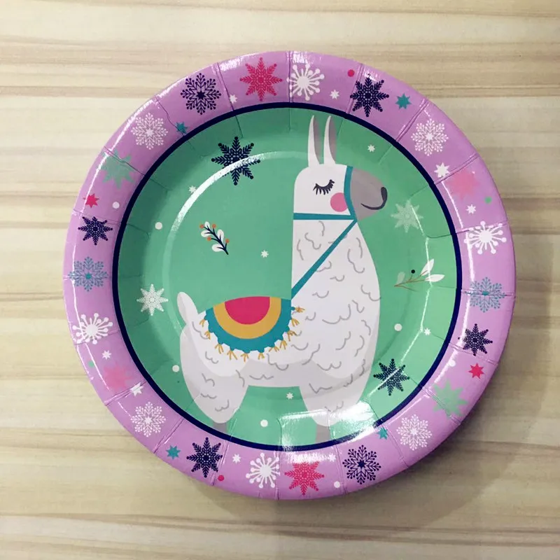 6pcs 7inch plates Вечерние одноразовые столовые приборы из альпаки с изображением Ламы из мультфильма для детей на день рождения, праздничные Вечерние Декорации - Цвет: 6pcs 7inch plates