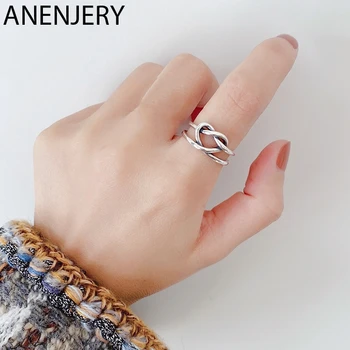 

ANENJERY Double Layer Woven Love Heart Female 925 Sterling Thai Silver Ring Handmade Open Ring For Women Jewelry S-R599
