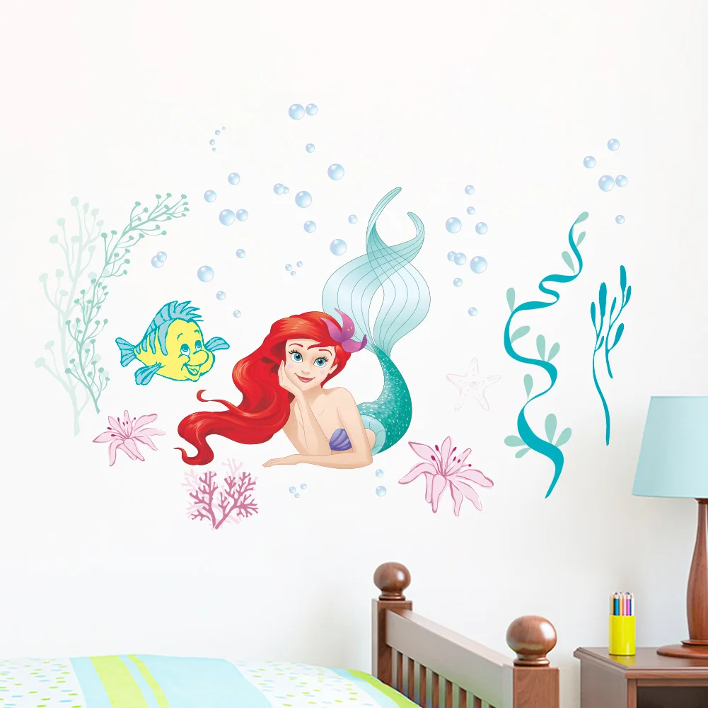

C006 Disney Children's Bedroom Bathroom Wall Sticker Waterproof Kindergarten Stickers Cartoon Mermaid Removable