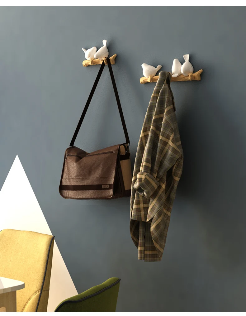 Three-dimensional bird treetop hook wall free punching fitting room hook clothing store Nordic wind wall clothes bag key hook