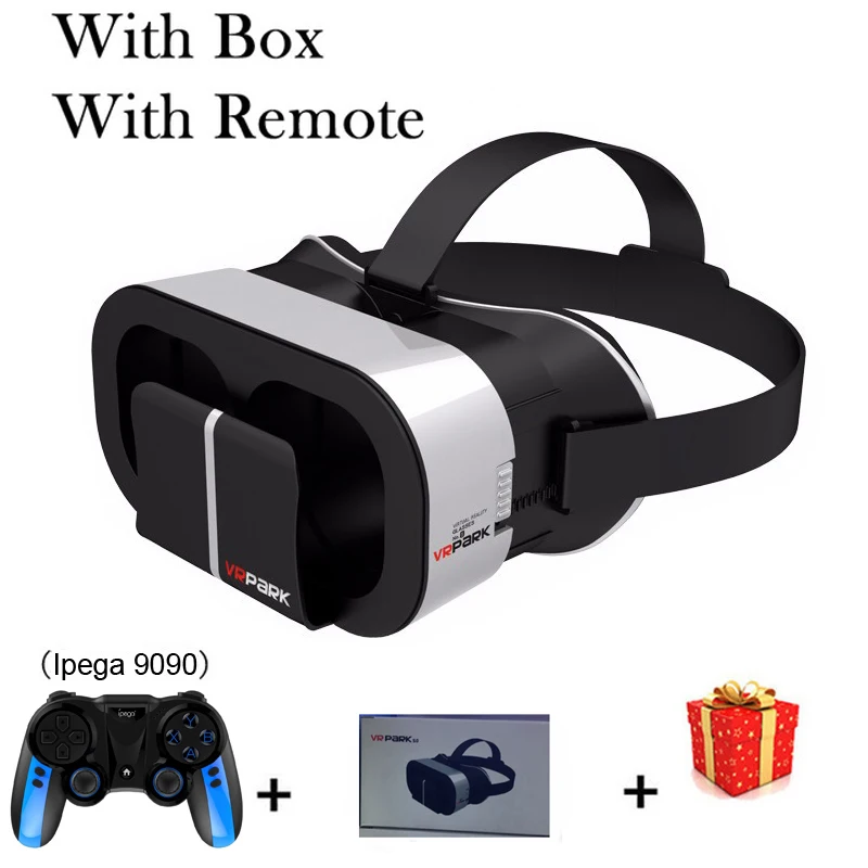 With Box 9090 Remote VRPARK V5 Viar Смарт шлем виртуальной реальности очки 3D 3 D VR гарнитура шлем для iPhone смартфон Android линзы - Цвет: With Box 9090 Remote