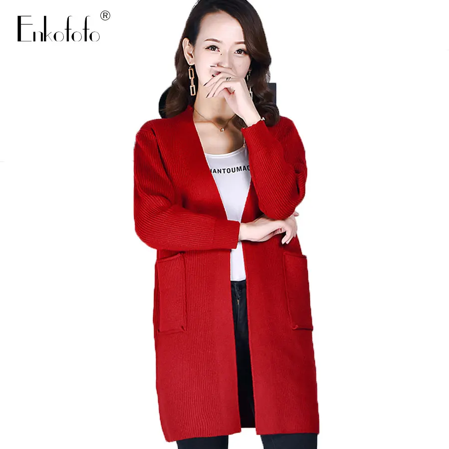 

2019 Autumn Winter Long Sleeve Knitwear Cardigan Women Knitted Loose Medium Long Sweater Cardigans Female Elegant Jumper Coat
