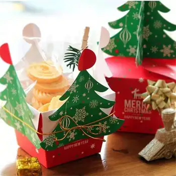 

50PCS ITSCHY Christmas Tree Packing Box Cupcakes Dessert Cookies Candy Gift Apple Boxes with Bells Golden Cord