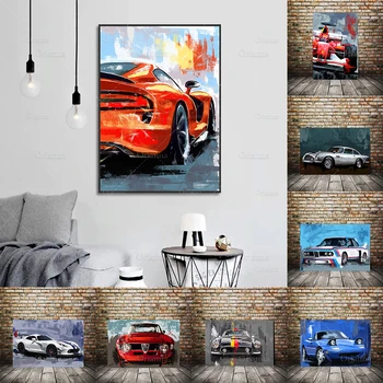 

HD Print Painting Red Car Abstract Home Decor Blue Sky Canvas Poster Modular Cool Pictures Modern For Living Room Frame Wall Art