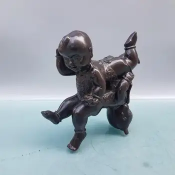 

Home Decor 6" Chinese Seikos Brass Si Xi Boy Statue Carving two boys playing Implication Give your child to keep safe