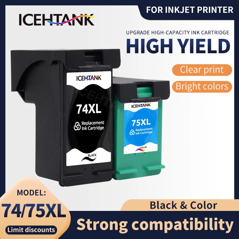 Сменный чернильный картридж Icehtank 74 75 XL для HP 74xl 75XL hp Photosmart C4200 C4280 C4345 C4380 C4385 C4480 J5780