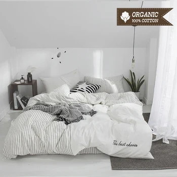 

100% Washed Cotton Bedding Set 40S 133*72 Yarn-Dyed Stripe Style Bed Sheet Quilt Cover Pillowcase 3-4pcs Bed Linen Set