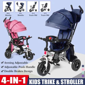 

3 in 1 Baby Trolley Baby Stroller Lightweight Baby Tricycle Trike with Adjustable Push Handle Removable Canopy For Children