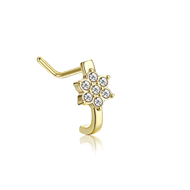 L Shape Nose Piercing Ring Heart Nose Stud Nostril Pin Septum Piercing Nez Gold Crystal Flower Nariz Pircing Nose Clip Hoop