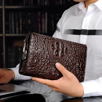 Cartera de piel de cocodrilo auténtica para hombre, cartera de mano de diseñador para teléfono de negocios, billetera de piel de vaca
