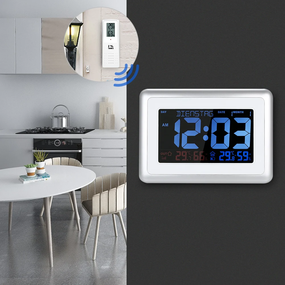 

KKMOOON DCF Alarm Clock Temperature and Humidity Meter Weather Forecast Station Indoor and Outdoor Thermometer