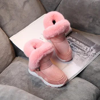 

Girl Snow Boots with Long Plush 2020 winter Warm Boots Fashion Child fluffy Ankle Snow Boots Girls slip on Winter Shoes 8h78