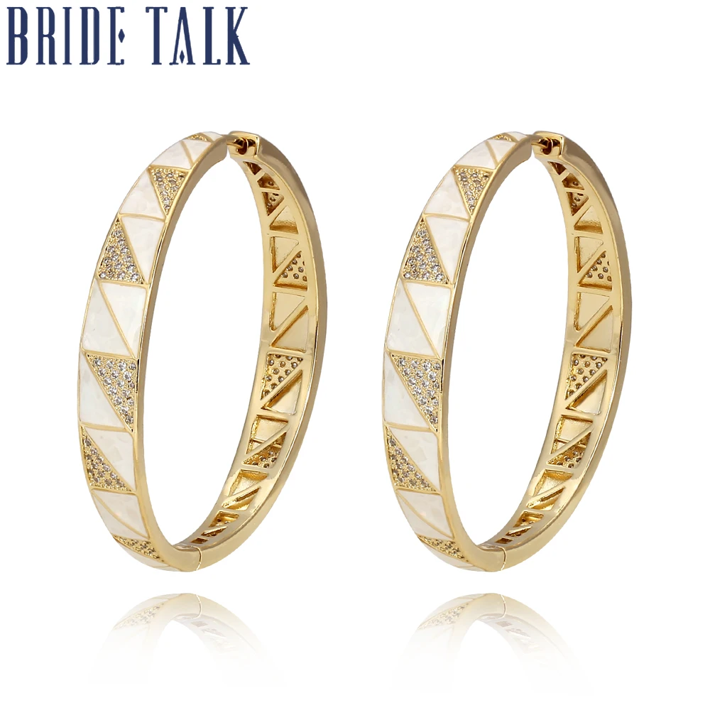 Gold color Блестящие круглые серьги-кольца с кубическим цирконием для невесты, модные повседневные ювелирные изделия для женщин, свадебные серьги-кольца - Окраска металла: Gold color