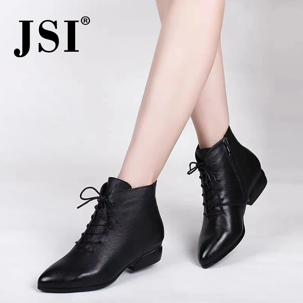 Cena JSI buty damskie szpiczasty nosek kwadratowy obcas niskie obcasy zimowe podstawowe damskie buty prosta w jednolitym kolorze Zip mikrofibra ręcznie robione buty damskie JD1