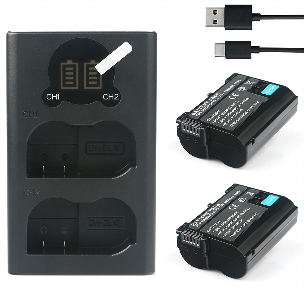EN EL15 Батарея + Dual USB Зарядное устройство для Nikon EL15a EL15b EL15e D500 D600 D610 D750 D800 D810 D850 1