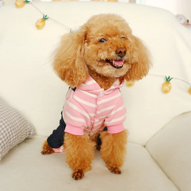 Одежда для домашних животных для маленьких собак, Милая зимняя теплая розовая полосатая куртка для собак, Комбинезоны для щенков